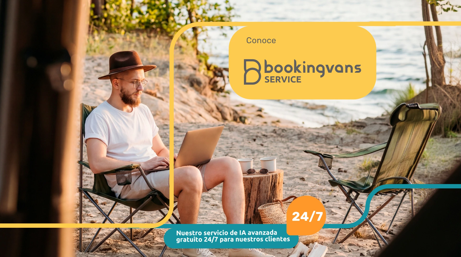 Cliente de Bookingvans usando el servicio de asistencia 24/7 junto a su camper