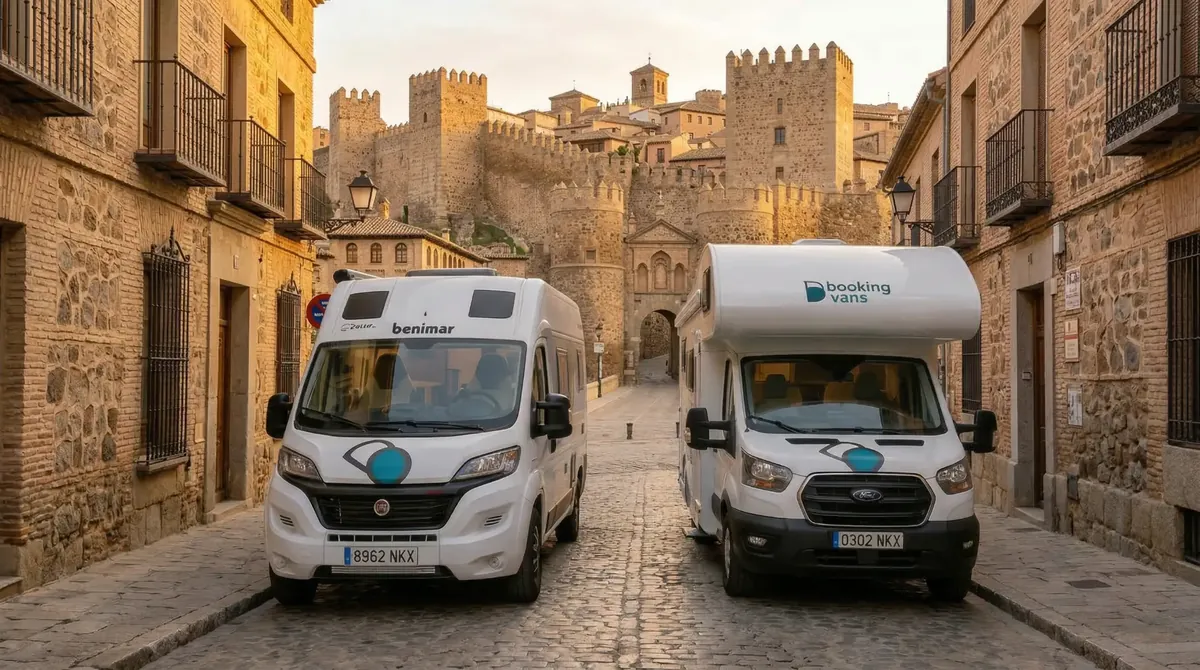 Bookingvans motorhomes on a street in Toledo, Spain