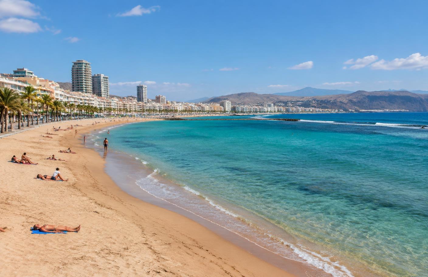 Playa urbana de Las Canteras con su paseo marítimo en Las Palmas de Gran Canaria