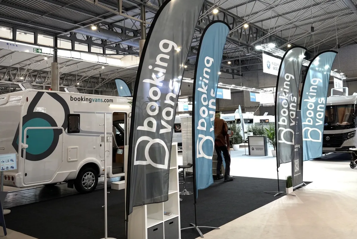 Bookingvans stand at a motorhome trade fair